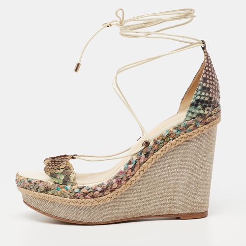 Alexandre Birman Multicolor Python Leather Wedge Ankle Wrap Sandals Size 38 - Alexandre Birman - Modalova