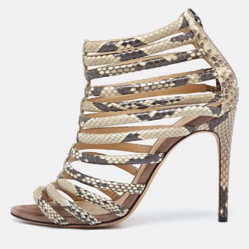 Alexandre Birman Brown/Beige Python Embossed Leather Caged Zipper Sandals Size 37 - Alexandre Birman - Modalova