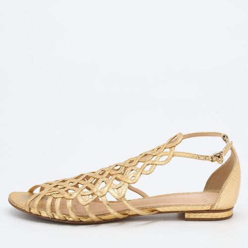 Alexandre Birman Gold Leather Strappy Flat Sandals Size 38 - Alexandre Birman - Modalova