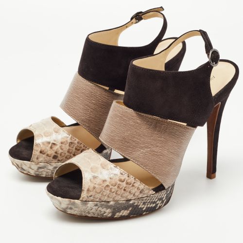 Brown/ Python and Suede Platform Slingback Sandals Size 41 - Alexandre Birman - Modalova