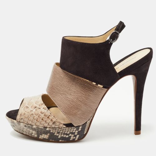 Alexandre Birman Brown/Black Python and Suede Platform Slingback Sandals Size 41 - Alexandre Birman - Modalova