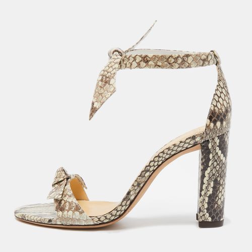 Alexandre Birman Brown/Beige Embossed Python Clarita Bow Tie Sandals Size 38.5 - Alexandre Birman - Modalova