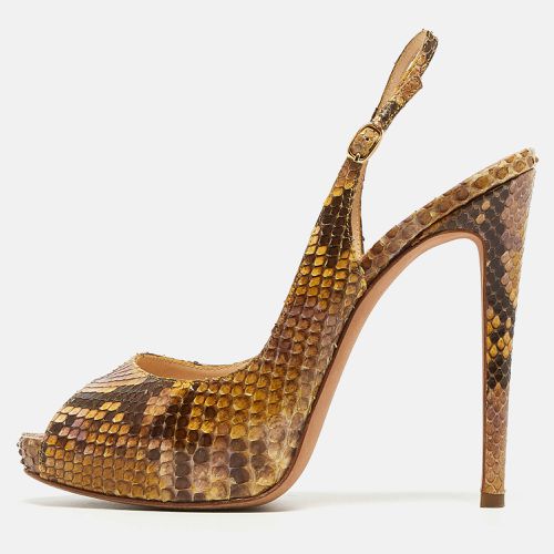 Alexandre Birman Yellow/Brown Snakeskin Peep Toe Slingback Pumps Size 37 - Alexandre Birman - Modalova