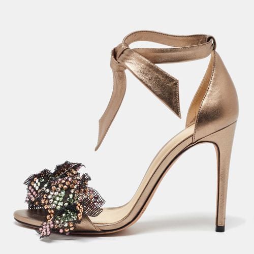 Alexandre Birman Gold Leather and Mesh Clarita Ankle Strap Sandals Size 37.5 - Alexandre Birman - Modalova