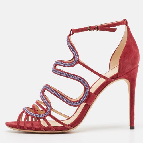 Alexandre Birman Burgundy Suede Ankle Strap Sandals Size 40 - Alexandre Birman - Modalova