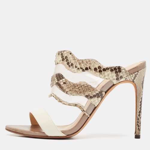 Alexandre Birman Beige/Brown Patent Leather And Python Open Toe Slide Sandals Size 37 - Alexandre Birman - Modalova