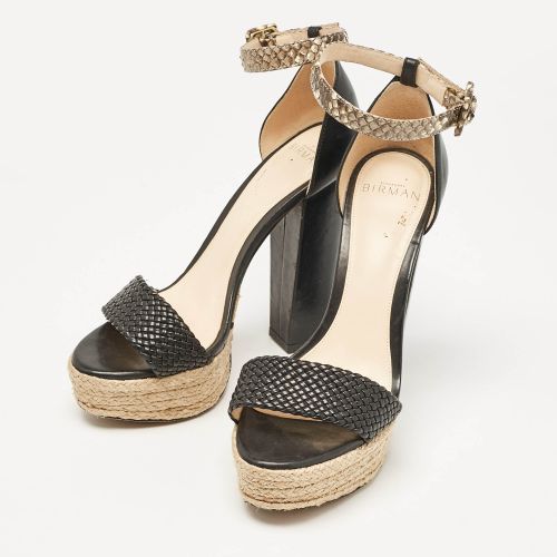 Beige Leather and Python Leather Ankle Strap Sandals Size 36 - Alexandre Birman - Modalova