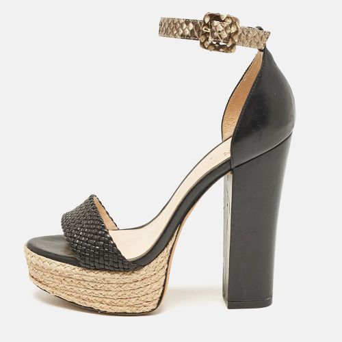 Alexandre Birman Black/Beige Leather and Python Leather Ankle Strap Sandals Size 36 - Alexandre Birman - Modalova