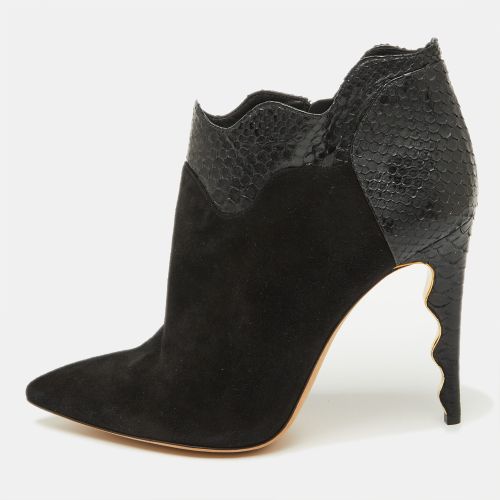 Alexander Birman Black Suede and Python Pointed Toe Ankle Booties Size 41 - Alexandre Birman - Modalova