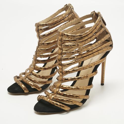 Gold Python Embossed Leather Caged Zipper Sandals Size 40 - Alexandre Birman - Modalova