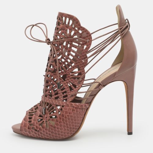 Size 40 Python and Leather Laser Cut Tie Up Sandals - Alexandre Birman - Modalova