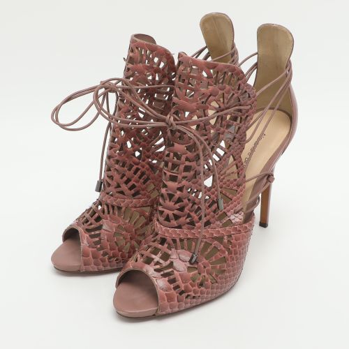 Size 40 Python and Leather Laser Cut Tie Up Sandals - Alexandre Birman - Modalova