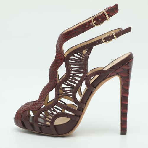 Alexandre Size 36 Birman Python and Leather Cut Out Peep-Toe Ankle Strap Sandals - Alexandre Birman - Modalova
