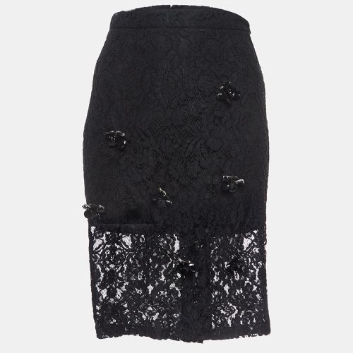 Alexis Black Brooch Embellished Lace Pencil Skirt M - Alexis - Modalova