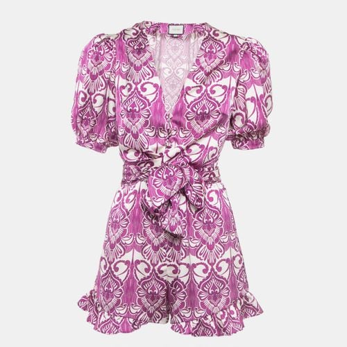 Alexis Purple Printed Satin Knotted Romper Jumpsuit XS - Alexis - Modalova