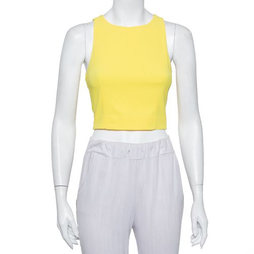 Alice + Olivia Yellow Crepe Lace Trim Detail Sleeveless Poppy Crop Top XS - Alice + Olivia - Modalova