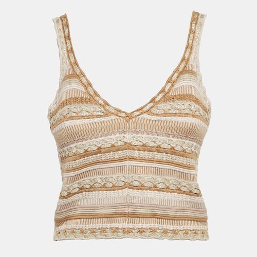 Alice + Olivia Gold/Natural Patterned Lurex and Cotton Knit Crop Top S - Alice + Olivia - Modalova