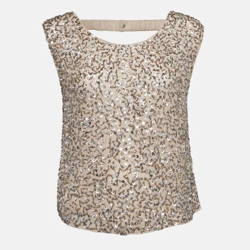 Alice + Olivia Beige Sequin and Beads Embellished Chiffon Sleeveless Top M - Alice + Olivia - Modalova