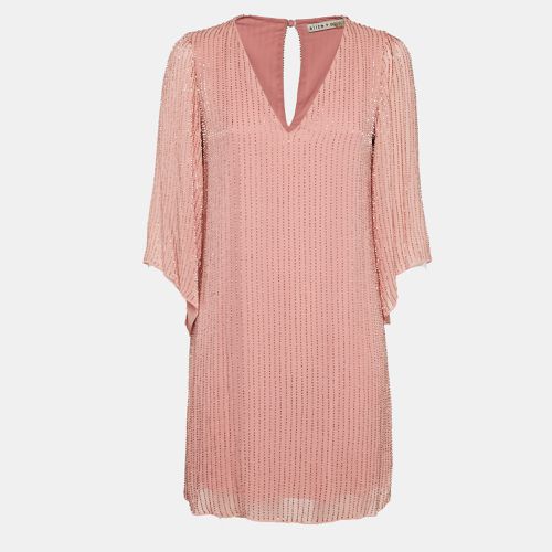 Alice + Olivia Pink Embellished Crepe V-Neck Mini Dress S - Alice + Olivia - Modalova