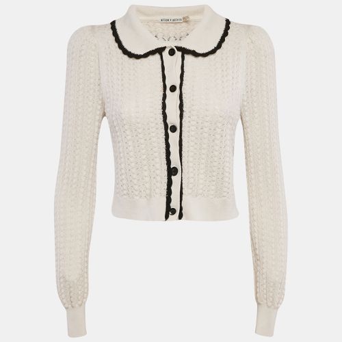 Alice + Olivia Ivory Wool Crochet Knit Goldie Button Front Cardigan S - Alice + Olivia - Modalova