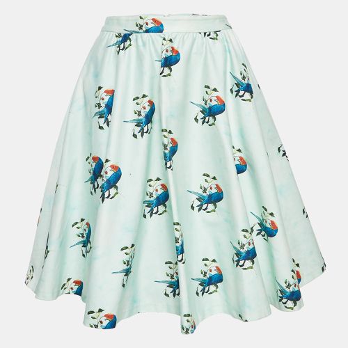 Alice + Olivia Mint Green Parrots In Paradise Print Cotton Midi Skirt S - Alice + Olivia - Modalova