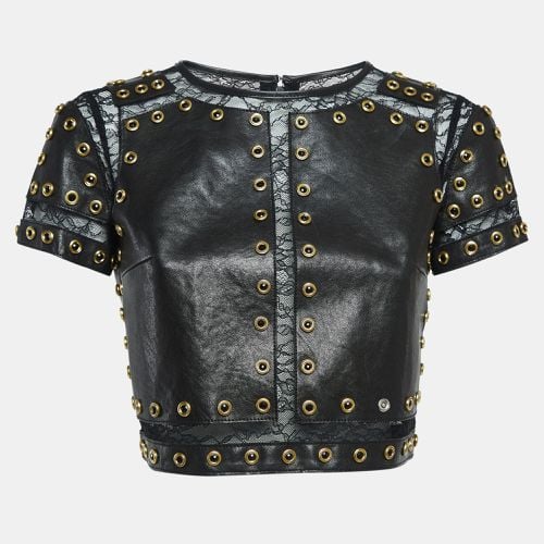 Alice + Olivia Black Lace Trim Leather Studded Crop Top XS - Alice + Olivia - Modalova