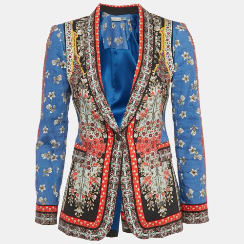 Alice + Olivia Blue/Multicolor Daffodil Scarf Print Linen Blend Macey Blazer S - Alice + Olivia - Modalova