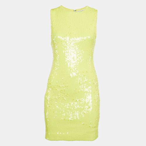 Alice + Olivia Yellow Sequin Embellished Stretch Mesh Mini Dress M - Alice + Olivia - Modalova