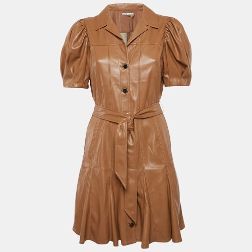 Alice + Olivia Brown Faux Leather Button Front Belted Mini Dress M - Alice + Olivia - Modalova