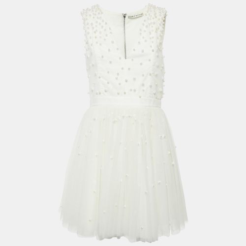 Alice + Olivia White Beads Embroidered Tulle Flared Mini Dress L - Alice + Olivia - Modalova