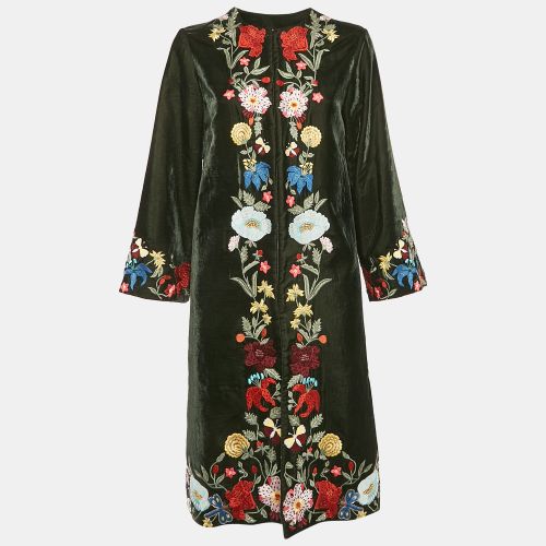 Alice + Olivia Green Floral Embroidered Velvet Mid-Length Coat M - Alice + Olivia - Modalova