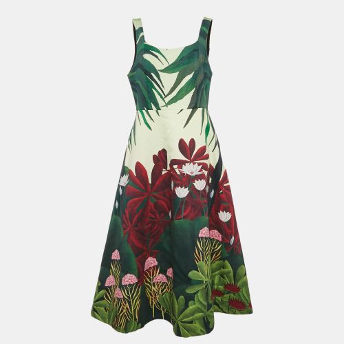 Alice + Olivia Green Floral Print Cotton Fit and Flare Midi Dress L - Alice + Olivia - Modalova