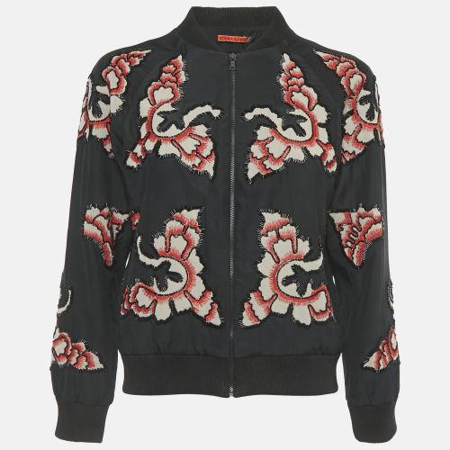 Alice + Olivia Black Embellished Silk Zip-Up Bomber Jacket XS - Alice + Olivia - Modalova