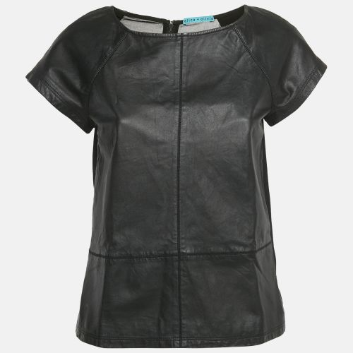 Alice + Olivia Black Leather and Chiffon Top M - Alice + Olivia - Modalova