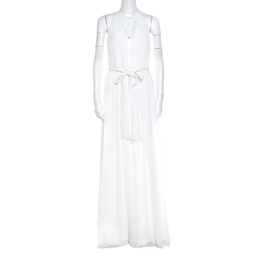 Alice + Olivia White Plisse Plunge Neck Naomi Goddess Gown S - Alice + Olivia - Modalova