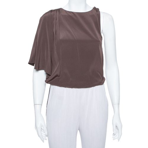 Alice + Olivia Brown Silk Asymmetric Draped Top XS - Alice + Olivia - Modalova