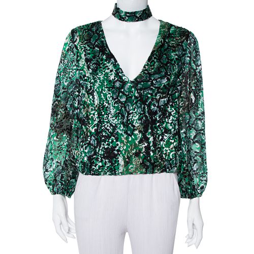 Alice + Olivia Green Animal Printed Devore Faux Wrap Choker Detail Top L - Alice + Olivia - Modalova