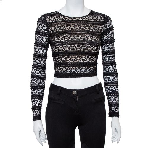 Alice + Olivia Black Lace Long Sleeve Rilo Crop Top XS - Alice + Olivia - Modalova