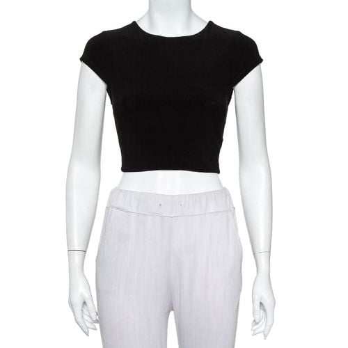 Alice + Olivia Black Knit Back Open Detail Short Sleeve Crop Top XS - Alice + Olivia - Modalova