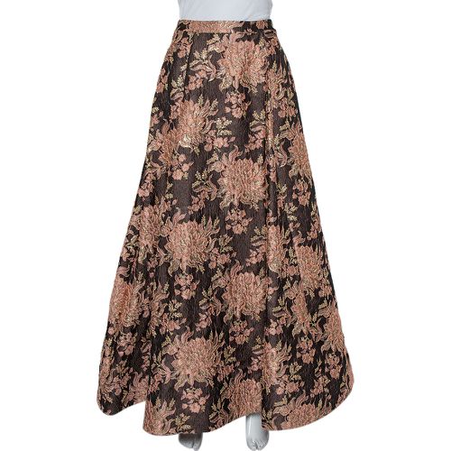 Alice + Olivia Brown Lurex Floral Jacquard Pleated Rachelle Maxi Skirt S - Alice + Olivia - Modalova