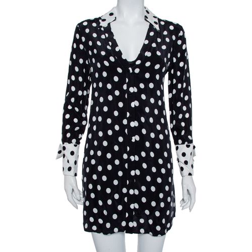 Alice + Olivia Black Polka Dot Crepe Shirt Dress S - Alice + Olivia - Modalova