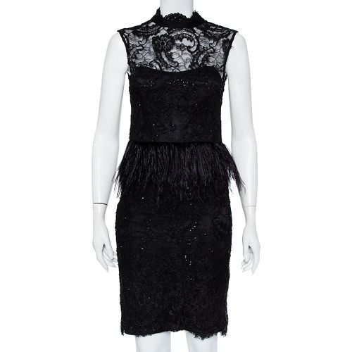 Alice + Olivia Black Embellished Lace & Feather Trim Patricia Peplum Dress S - Alice + Olivia - Modalova