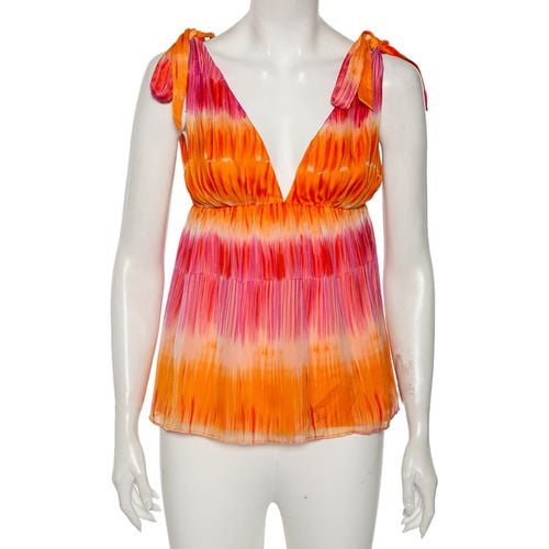 Alice + Olivia Orange & Pink Silk Plunge Neck Tie-Up Detail Top S - Alice + Olivia - Modalova