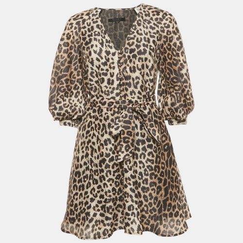 All Saints Brown Leopard Print Linen Ilora Mini Dress S - All Saints - Modalova