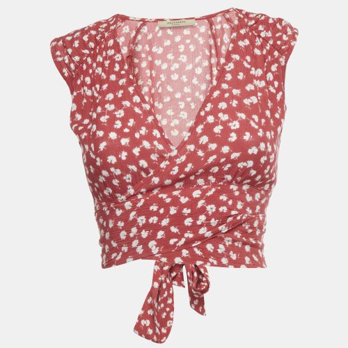All Saints Pink Floral Print Crop Wrap Top XS - All Saints - Modalova
