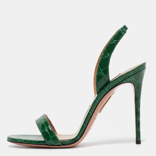 Aquazzura Green Croc Embossed Patent Leather so nude Ankle Strap Sandals Size 37 - Aquazzura - Modalova