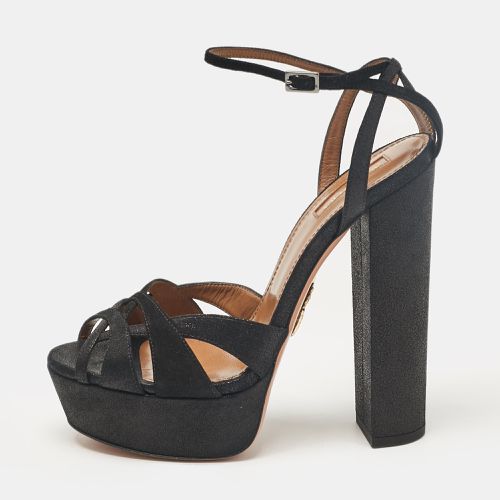 Aquazzura Black Texture Suede Luna Ankle Strap Sandals Size 40 - Aquazzura - Modalova