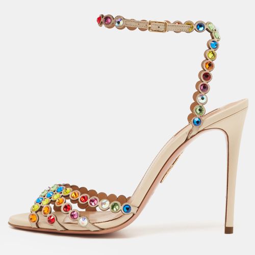 Aquazzura Multicolor Crystal Embellished Leather Tequila Ankle Strap Sandals Size 39 - Aquazzura - Modalova