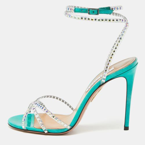 Aquazzura Transparent/Metallic Aqua PVC and Leather Dance Plexi Sandals Size 38 - Aquazzura - Modalova