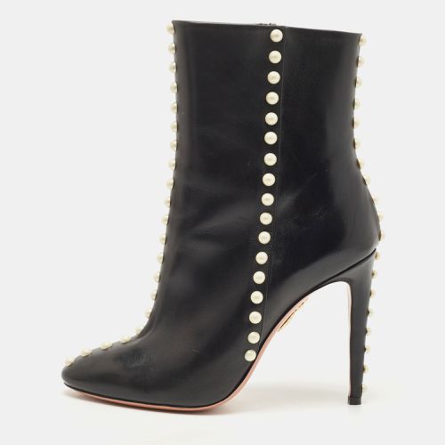 Aquazzura Black Leather Studded Follie Ankle Booties Size 37 - Aquazzura - Modalova